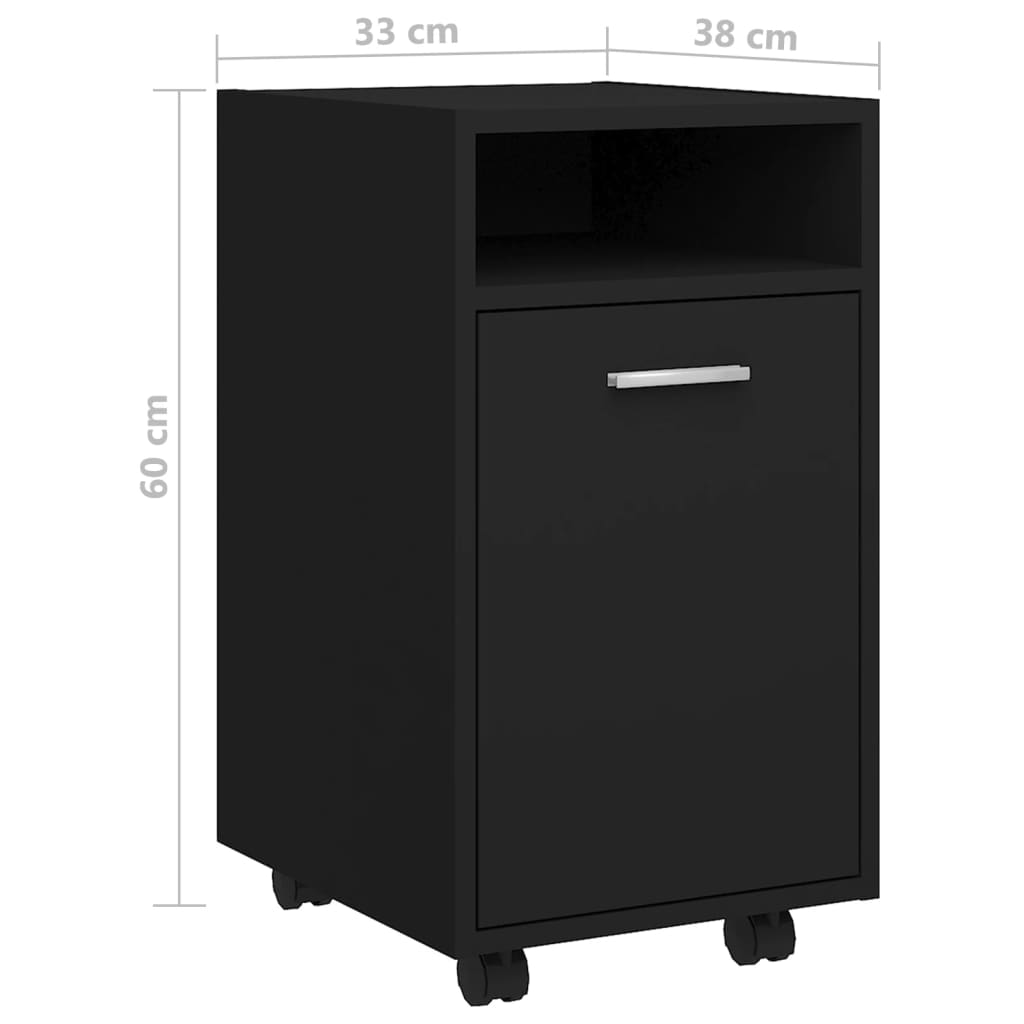 Beistellschrank mit Rollen Schwarz 33x38x60 cm Holzwerkstoff