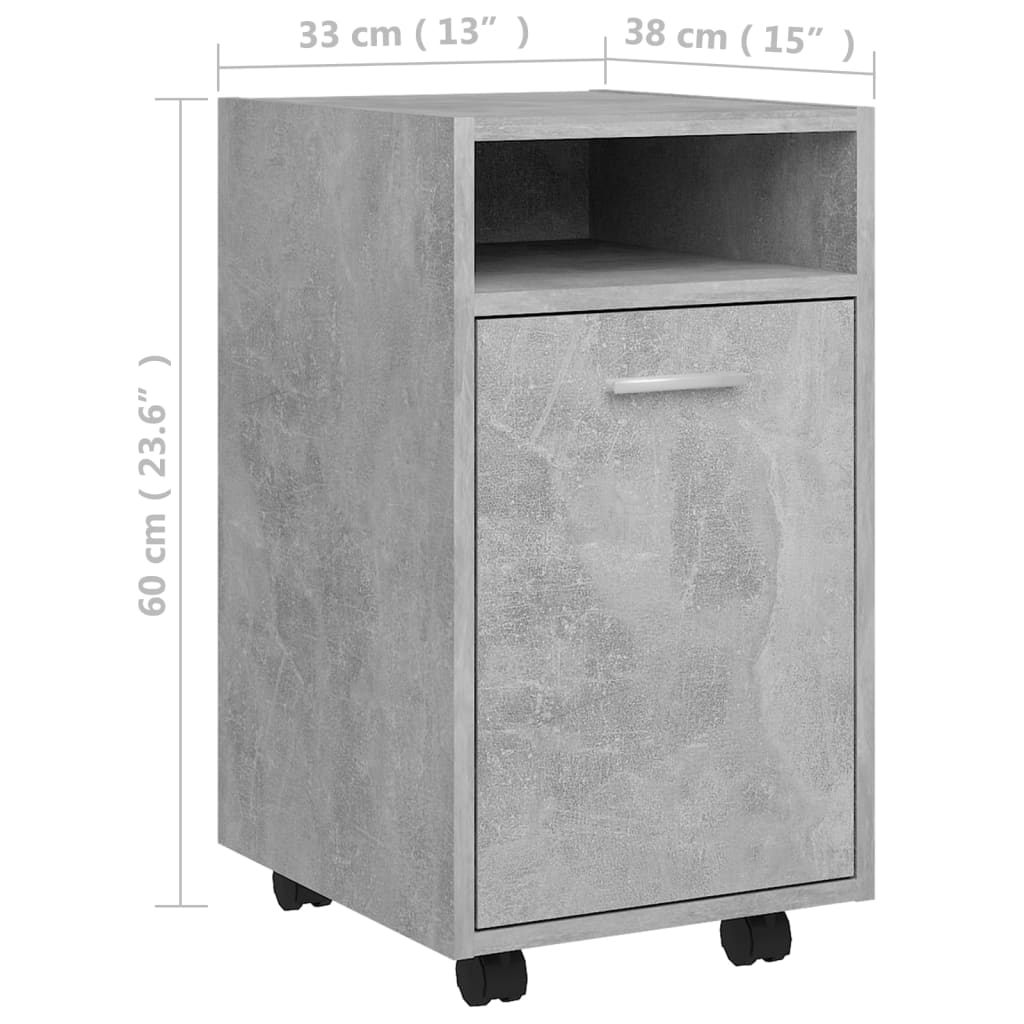 Beistellschrank mit Rollen Betongrau 33x38x60 cm Holzwerkstoff