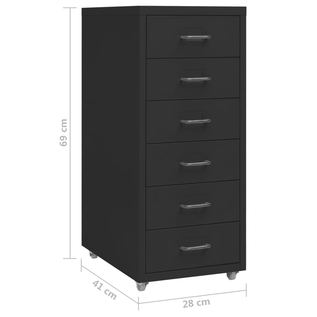 Aktenschrank mit Rollen Schwarz 28x41x69 cm Metall