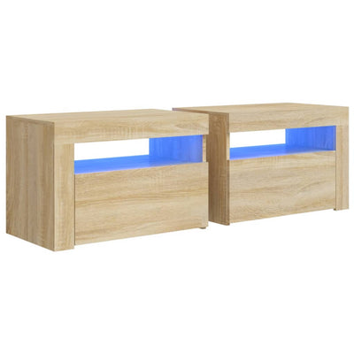 Nachttische 2 Stk. mit LEDs Sonoma-Eiche 60x35x40 cm