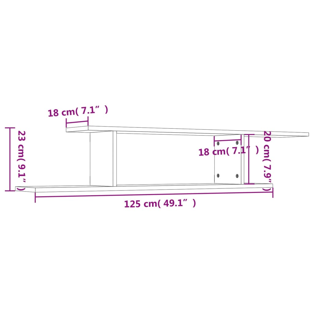 TV-Wandregal Sonoma-Eiche 125x18x23 cm Holzwerkstoff