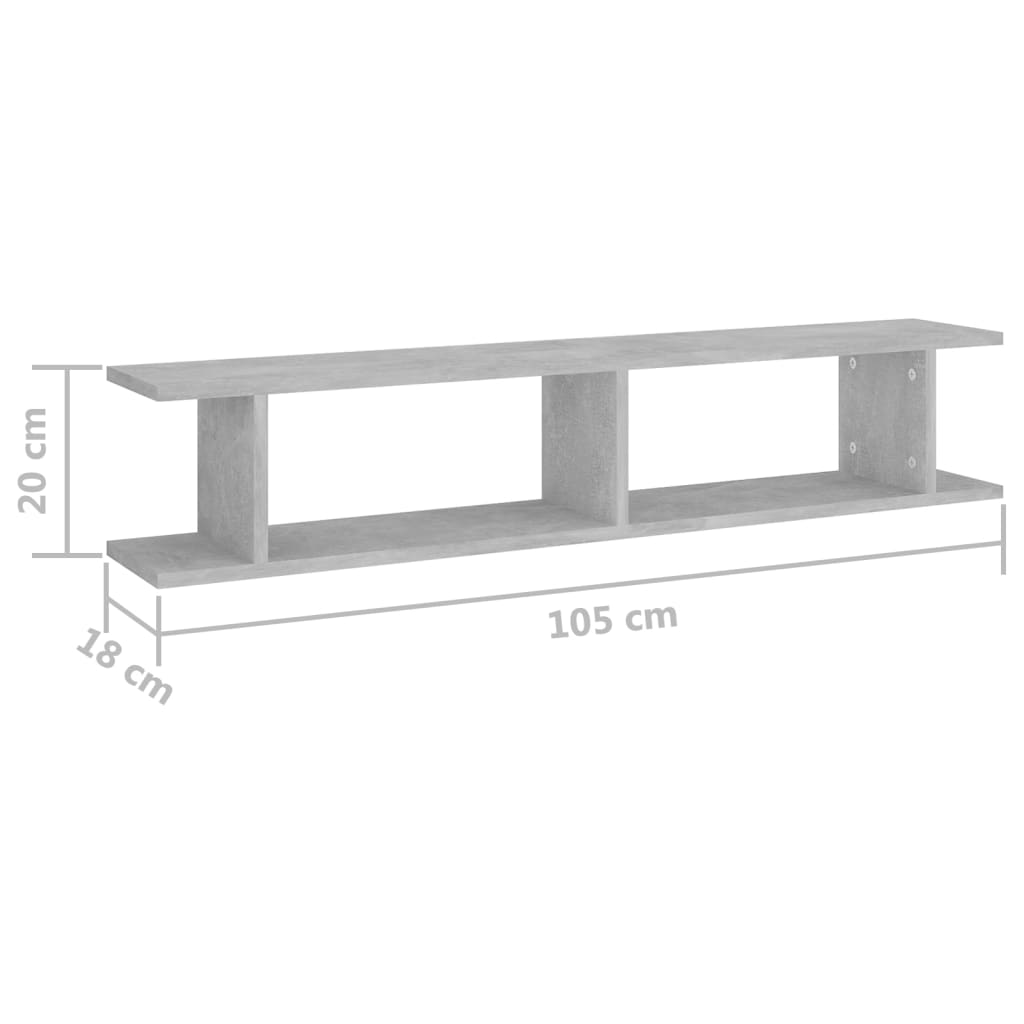 Wandregale 2 Stk. Betongrau 105x18x20 cm Holzwerkstoff