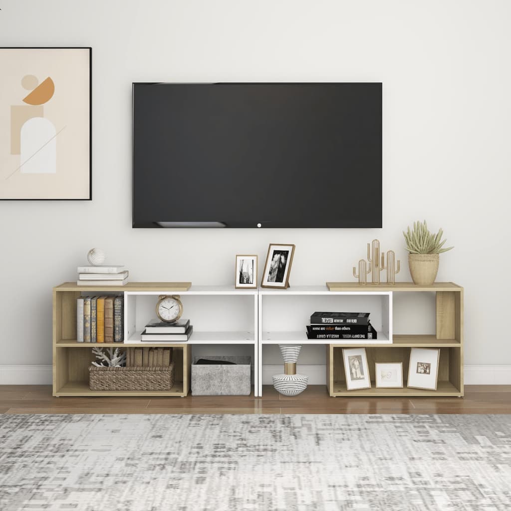 TV-Schrank Weiß und Sonoma-Eiche 149x30x52 cm Holzwerkstoff