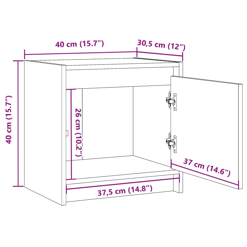 Nachtschrank Weiß 40x30,5x40 cm Massivholz Kiefer