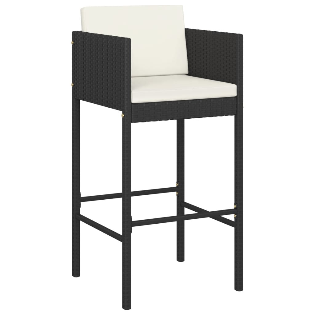 Barhocker 4 Stk. mit Kissen Schwarz Poly Rattan