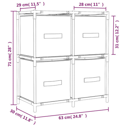 Kommode mit 4 Körben aus Stoff Grau 63×30×71 cm Stahl