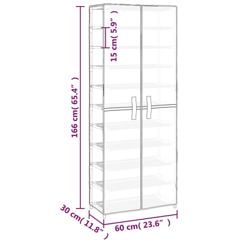 Schuhschrank Grau 60x30x166 cm Stoff