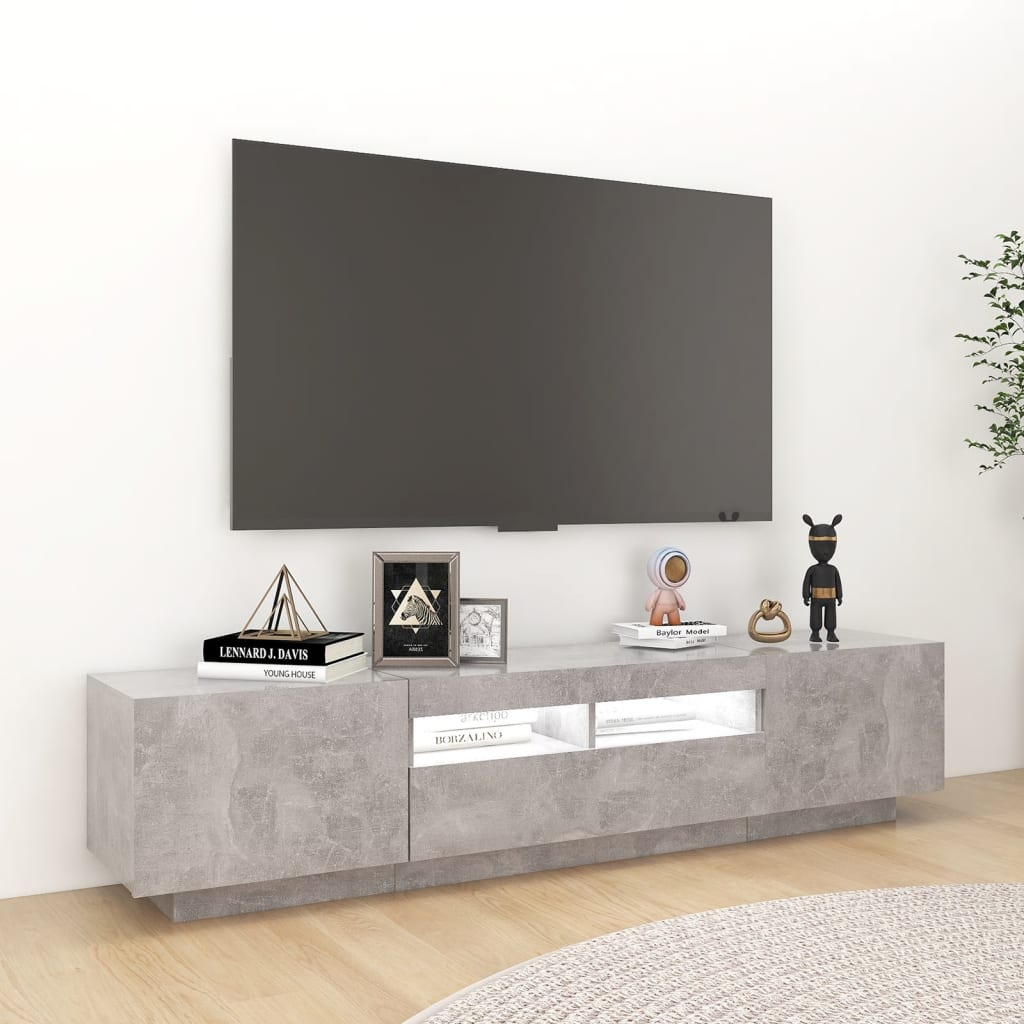 TV-Schrank mit LED-Leuchten Betongrau 180x35x40 cm