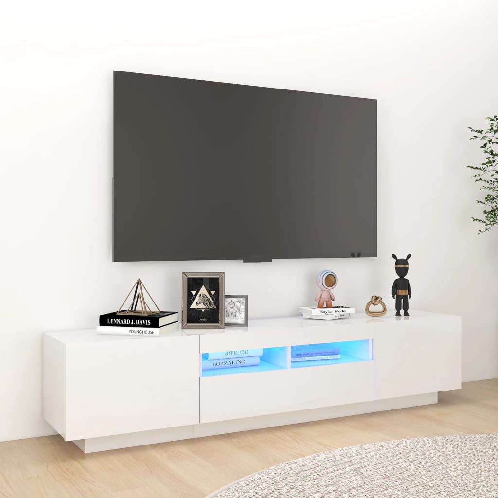 TV-Schrank mit LED-Leuchten Hochglanz-Weiß 180x35x40 cm