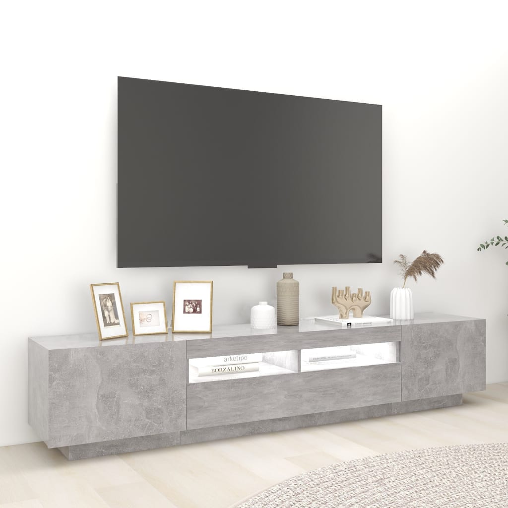 TV-Schrank mit LED-Leuchten Betongrau 200x35x40 cm