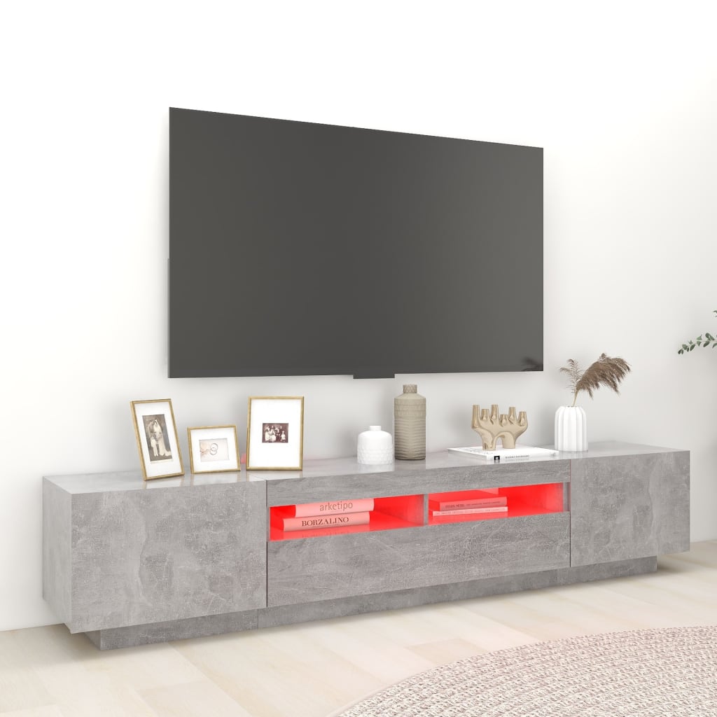 TV-Schrank mit LED-Leuchten Betongrau 200x35x40 cm