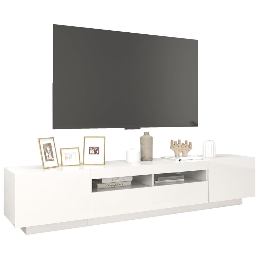 TV-Schrank mit LED-Leuchten Hochglanz-Weiß 200x35x40 cm