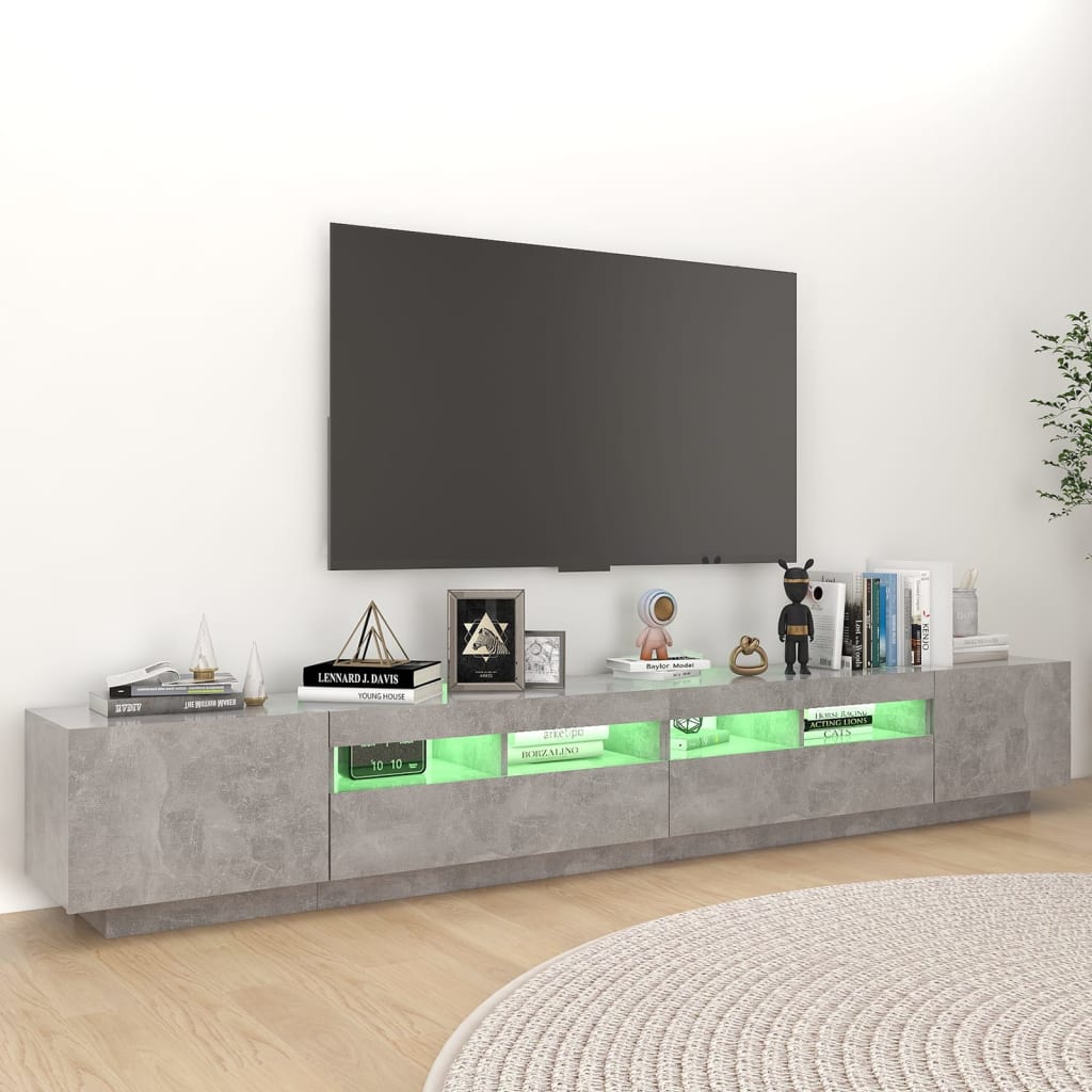 TV-Schrank mit LED-Leuchten Betongrau 260x35x40 cm