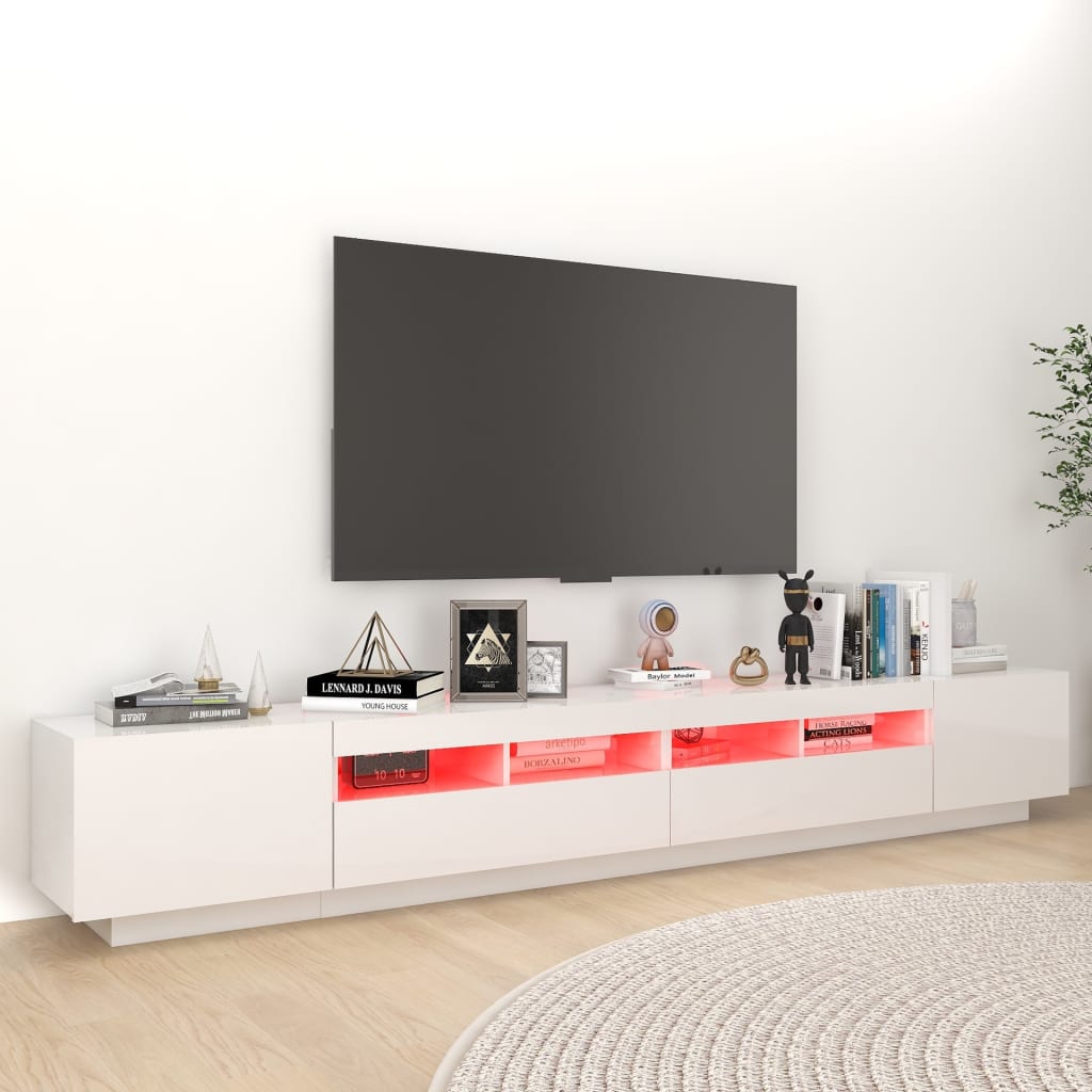 TV-Schrank mit LED-Leuchten Hochglanz-Weiß 260x35x40 cm