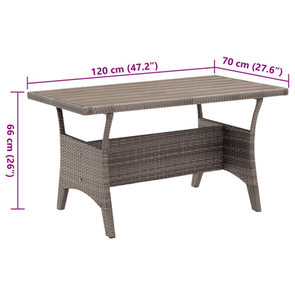 Gartentisch Grau 120x70x66 cm Poly Rattan