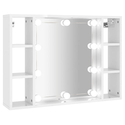 Spiegelschrank mit LED Hochglanz-Weiß 76x15x55 cm