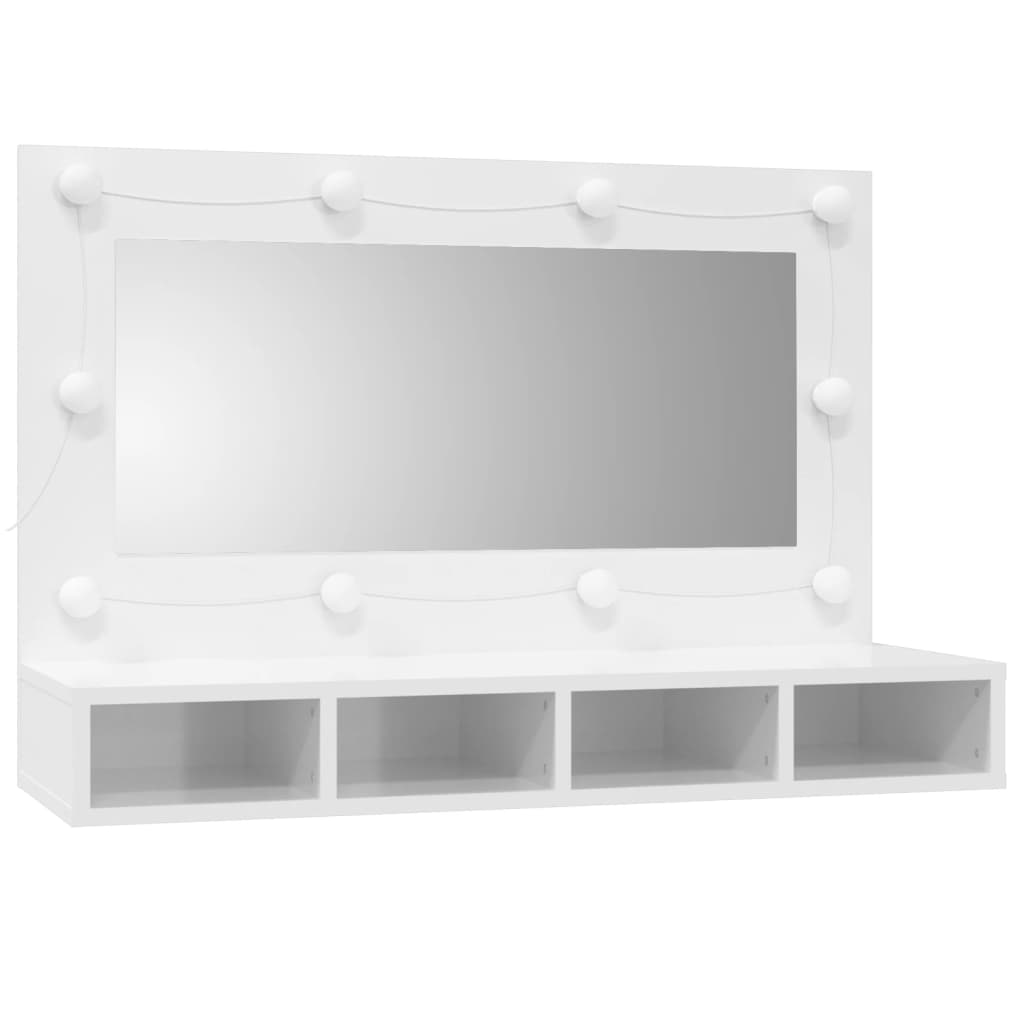 Spiegelschrank mit LED Hochglanz-Weiß 90x31,5x62 cm