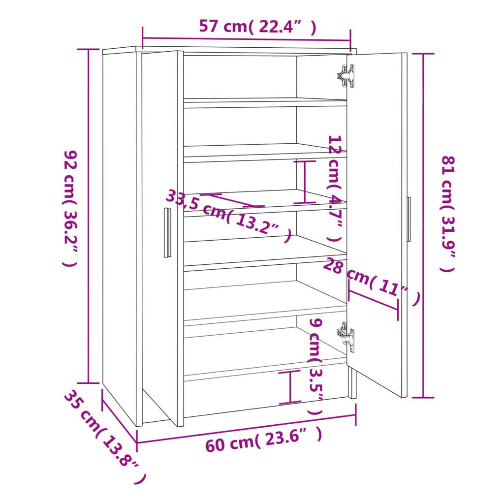 Schuhschrank Betongrau 60x35x92 cm Holzwerkstoff