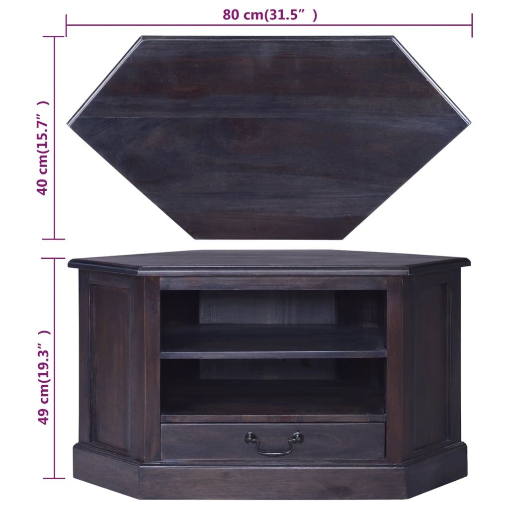 Eck-TV-Schrank Hellschwarz 80x40x49 cm Massivholz Mahagoni