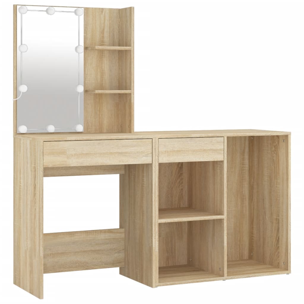 LED-Schminktisch mit Schrank Sonoma-Eiche Holzwerkstoff