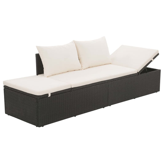 Outdoor-Lounge-Bett mit Polster & Kissen Poly Rattan Schwarz