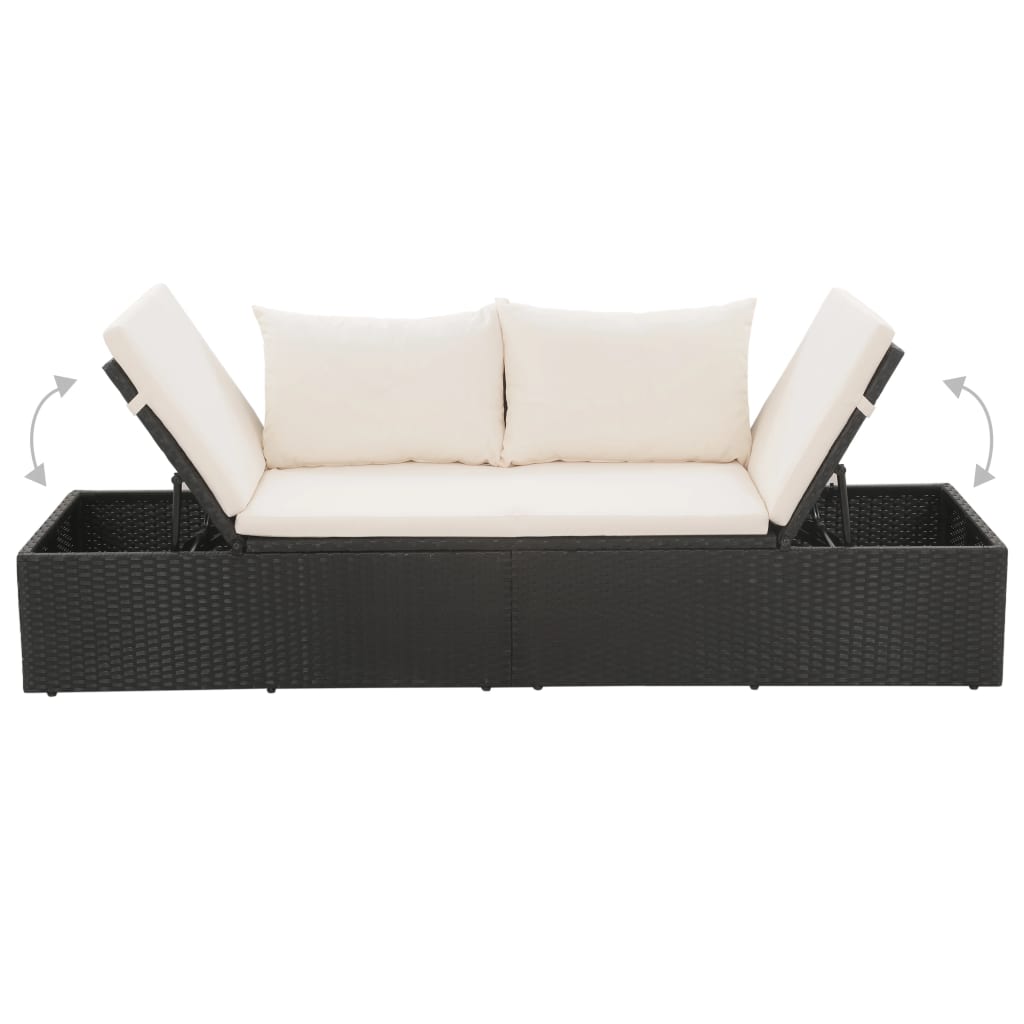 Outdoor-Lounge-Bett mit Polster & Kissen Poly Rattan Schwarz