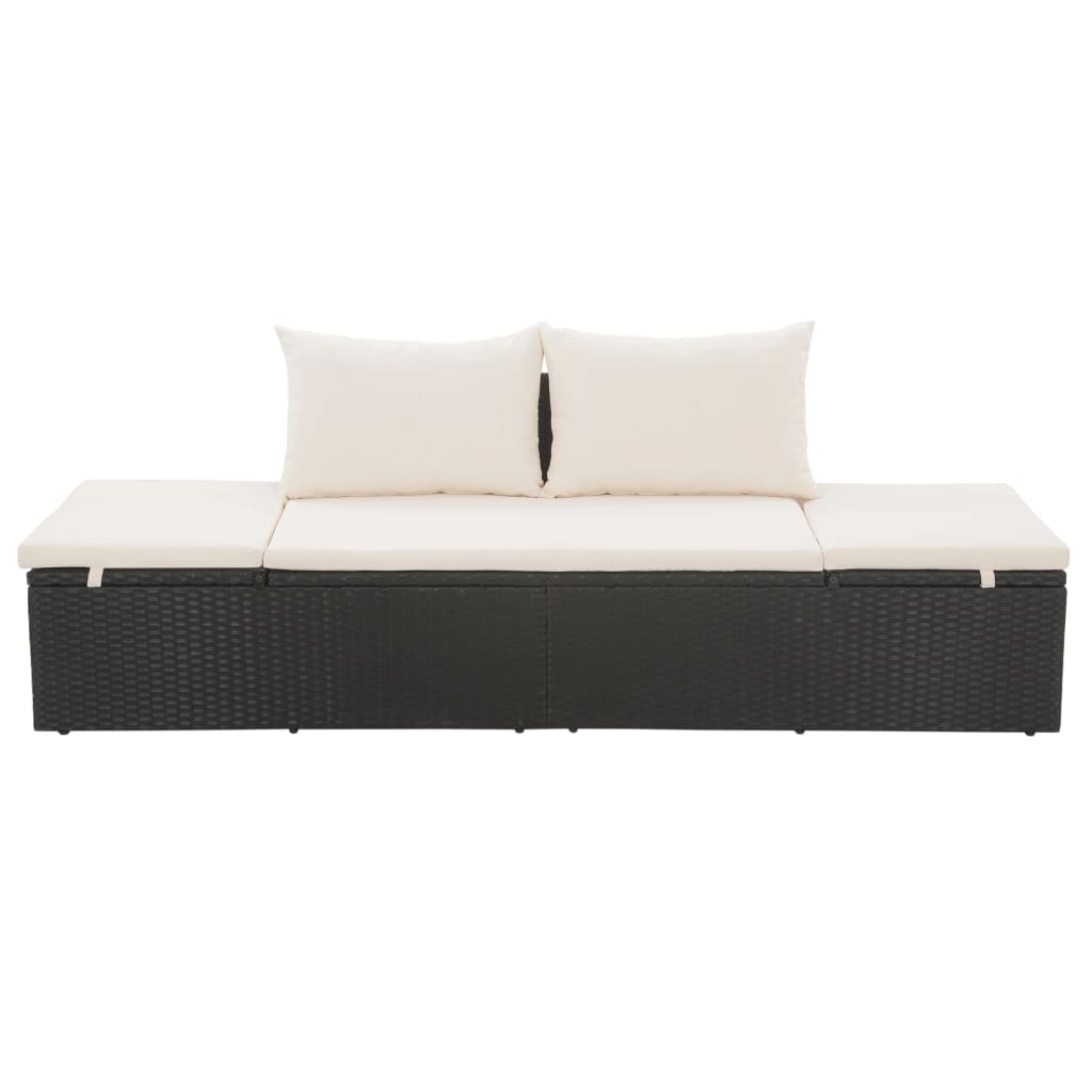 Outdoor-Lounge-Bett mit Polster & Kissen Poly Rattan Schwarz