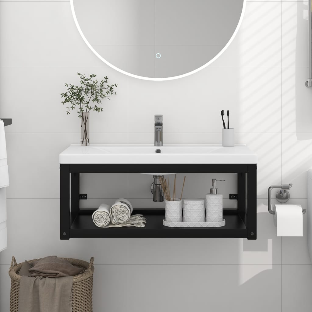 Badezimmer Wand-Waschtischgestell Schwarz 79x38x31 cm Eisen