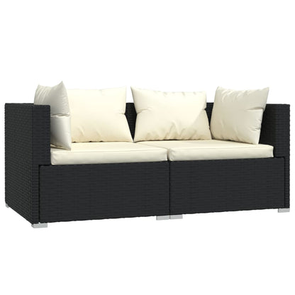 2-Sitzer-Sofa mit Kissen Schwarz Poly Rattan