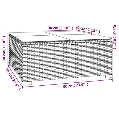 Garten-Couchtisch Schwarz 60x60x30 cm Poly Rattan und Glas