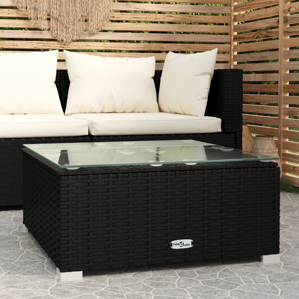 Garten-Couchtisch Schwarz 60x60x30 cm Poly Rattan und Glas