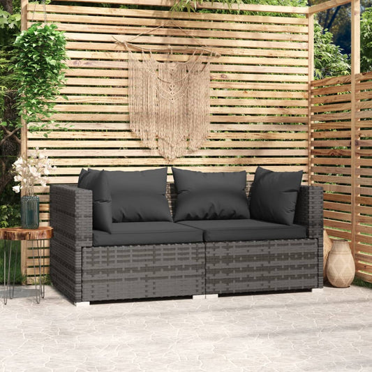 2-Sitzer-Sofa mit Kissen Grau Poly Rattan