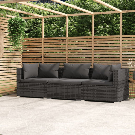 3-Sitzer-Sofa mit Kissen Grau Poly Rattan