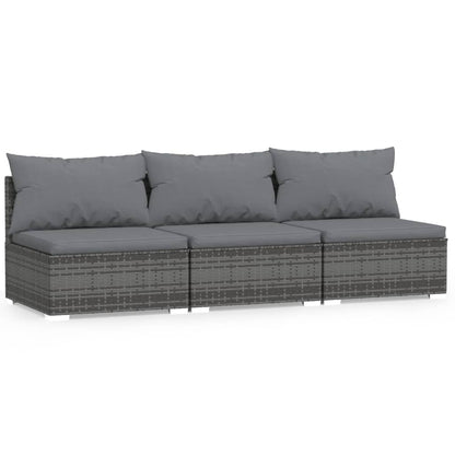 3-Sitzer-Sofa mit Kissen Grau Poly Rattan