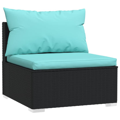 4-tlg. Garten-Lounge-Set mit Kissen Schwarz Poly Rattan