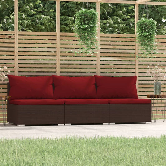 3-Sitzer-Sofa mit Kissen Braun Poly Rattan