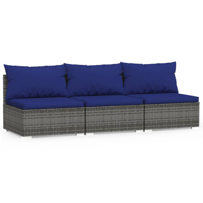 3-Sitzer-Sofa mit Kissen Grau Poly Rattan