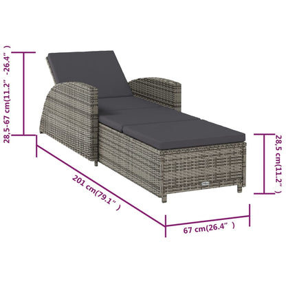 Sonnenliege mit Dunkelgrauer Auflage Poly Rattan Grau