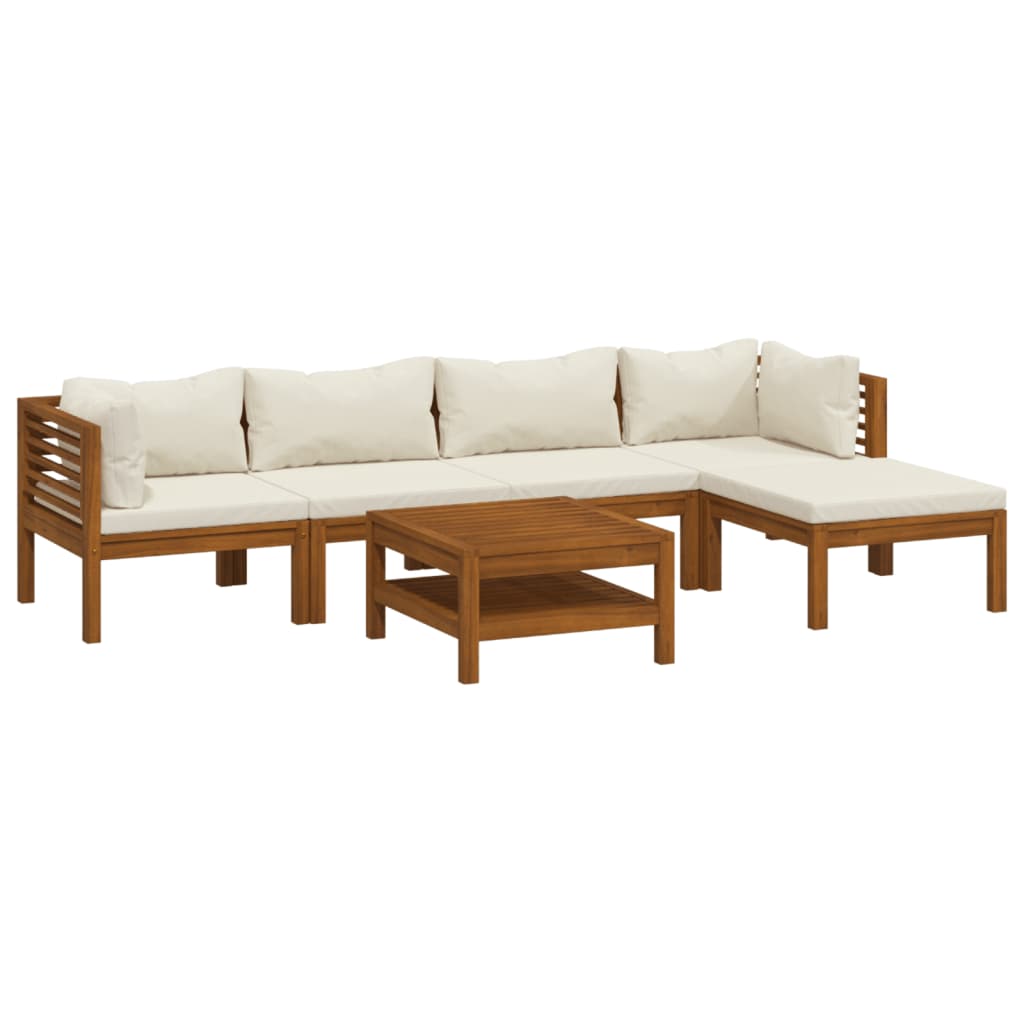 6-tlg. Garten-Lounge-Set mit Creme Kissen Massivholz Akazie