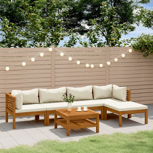 6-tlg. Garten-Lounge-Set mit Creme Kissen Massivholz Akazie