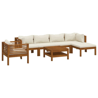 7-tlg. Garten-Lounge-Set mit Creme Kissen Massivholz Akazie