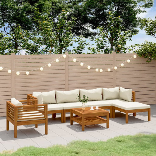 7-tlg. Garten-Lounge-Set mit Creme Kissen Massivholz Akazie