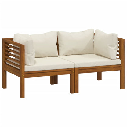 2-Sitzer-Gartensofa mit Creme Kissen Massivholz Akazie