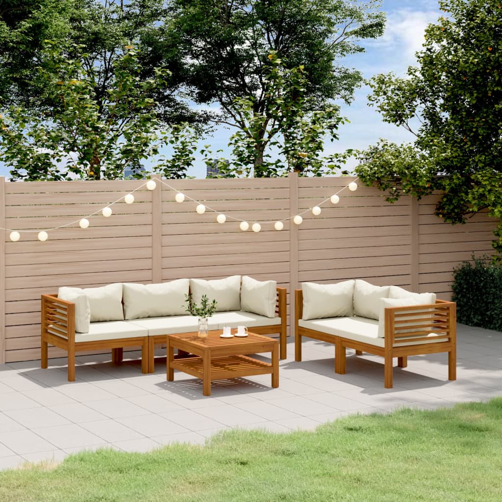 6-tlg. Garten-Lounge-Set mit Creme Kissen Massivholz Akazie