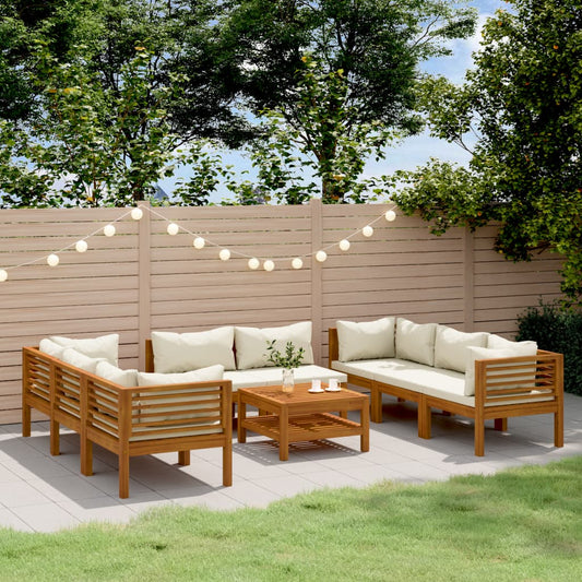 9-tlg. Garten-Lounge-Set mit Creme Kissen Massivholz Akazie