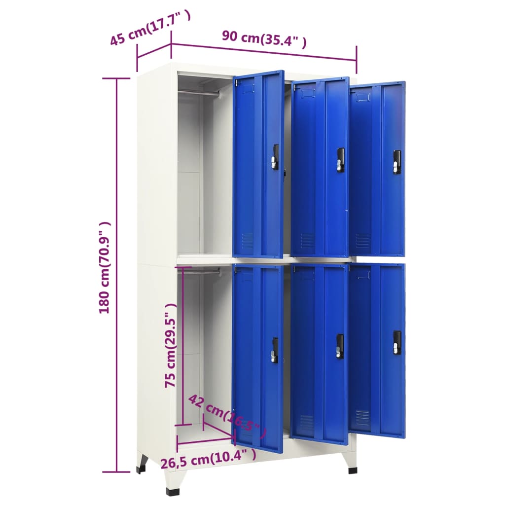 Schließfachschrank Grau und Blau 90x45x180 cm Stahl