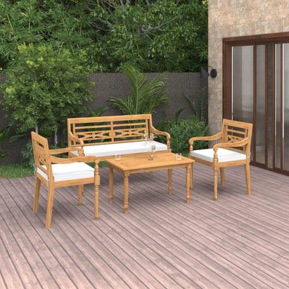 4-tlg. Garten-Lounge-Set mit Kissen Massivholz Teak