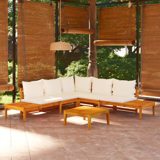 4-tlg. Garten-Lounge-Set mit Cremeweißen Kissen Akazienholz