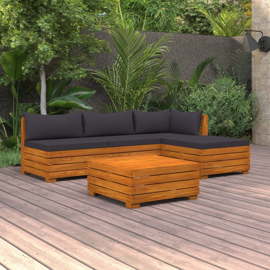 5-tlg. Garten-Lounge-Set mit Kissen Massivholz Akazie