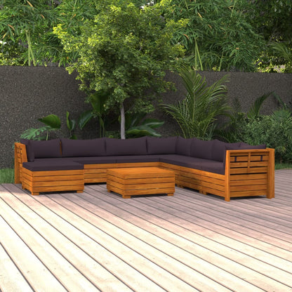 9-tlg. Garten-Lounge-Set mit Kissen Massivholz Akazie